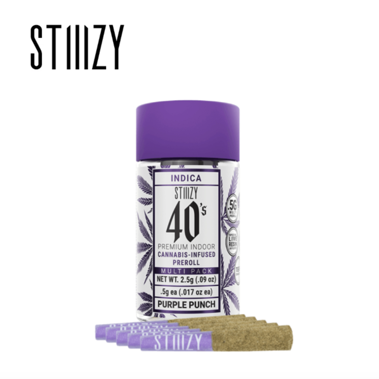Photograph of product: 40'S PURPLE PUNCH 2.5G 5 PACK INFUSED PREROLLS