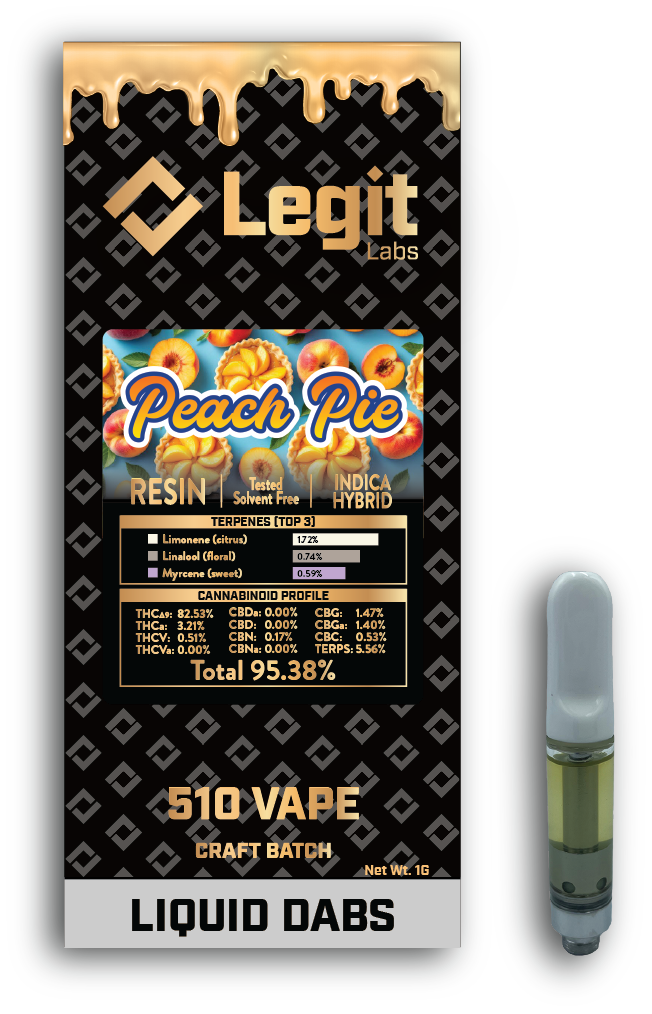 Photograph of product: Resin Vape Cart (510) l Peach Pie l Oui'd-Hybrid l Legit Labs