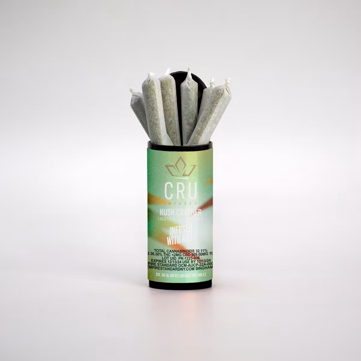 Photograph of product: CRU | Kush Crasher | Infused Pre-Roll | 6pk