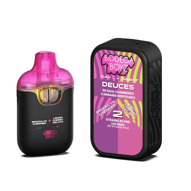 Photograph of product: Brooklyn Cherries + LCG Live Resin Dual Chamber AIO 1g - 