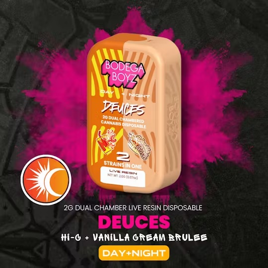 Photograph of Product: Bodega Boyz | Hi-C x Vanilla Creme Brulee (Day & Night) Deuces Disposable Vape - 2g