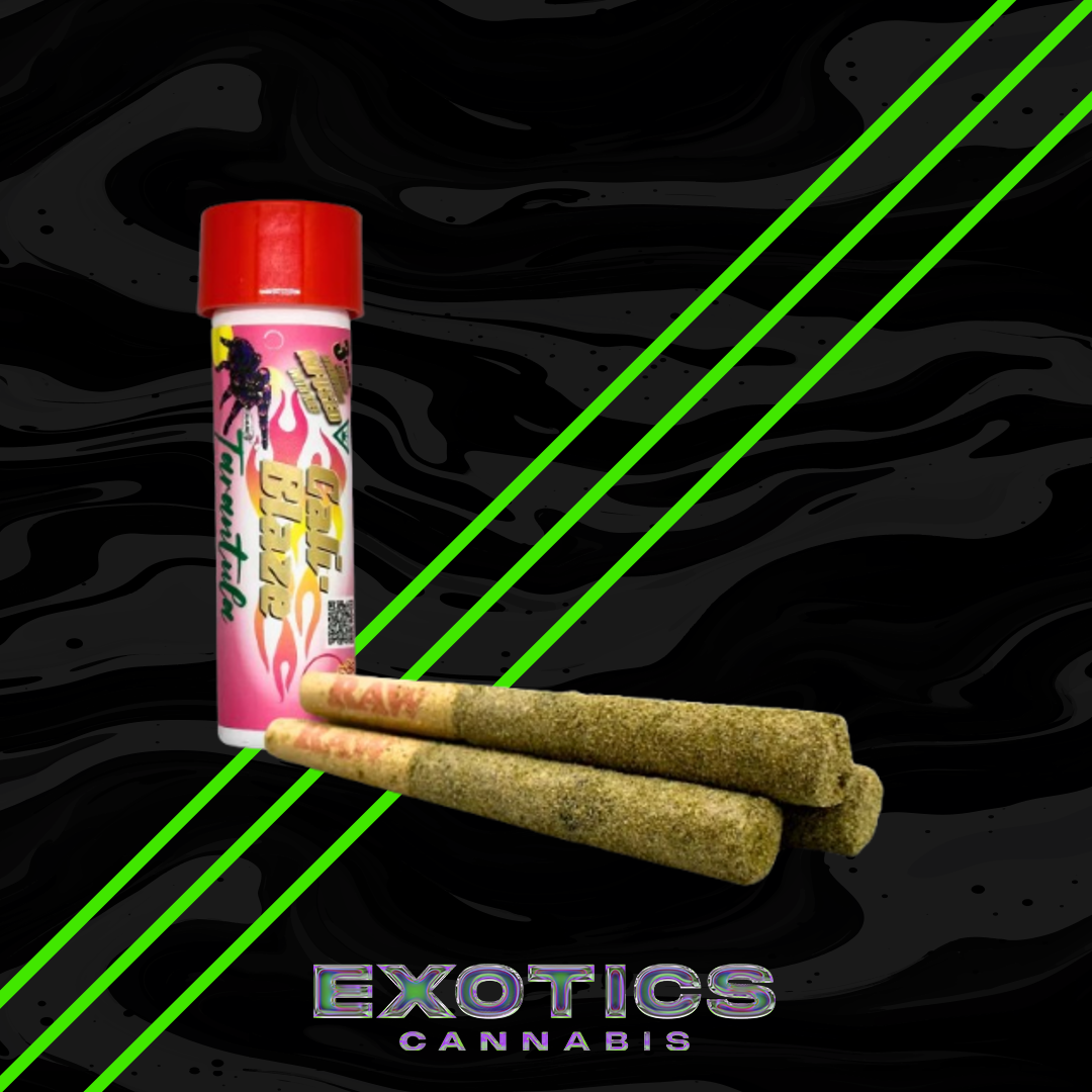 Photograph of product: Cali-Blaze - Strawberry Tarantula Infused (3x1g) Pack Pre-rolls (2/$30)