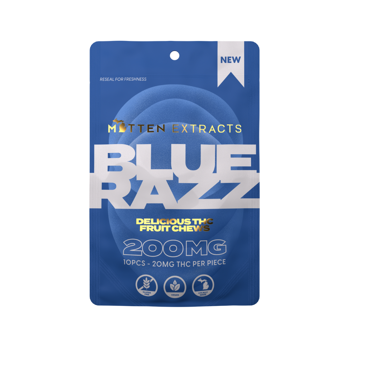 Photograph of product: Mitten Extracts 200mg Gummies Blue Razz