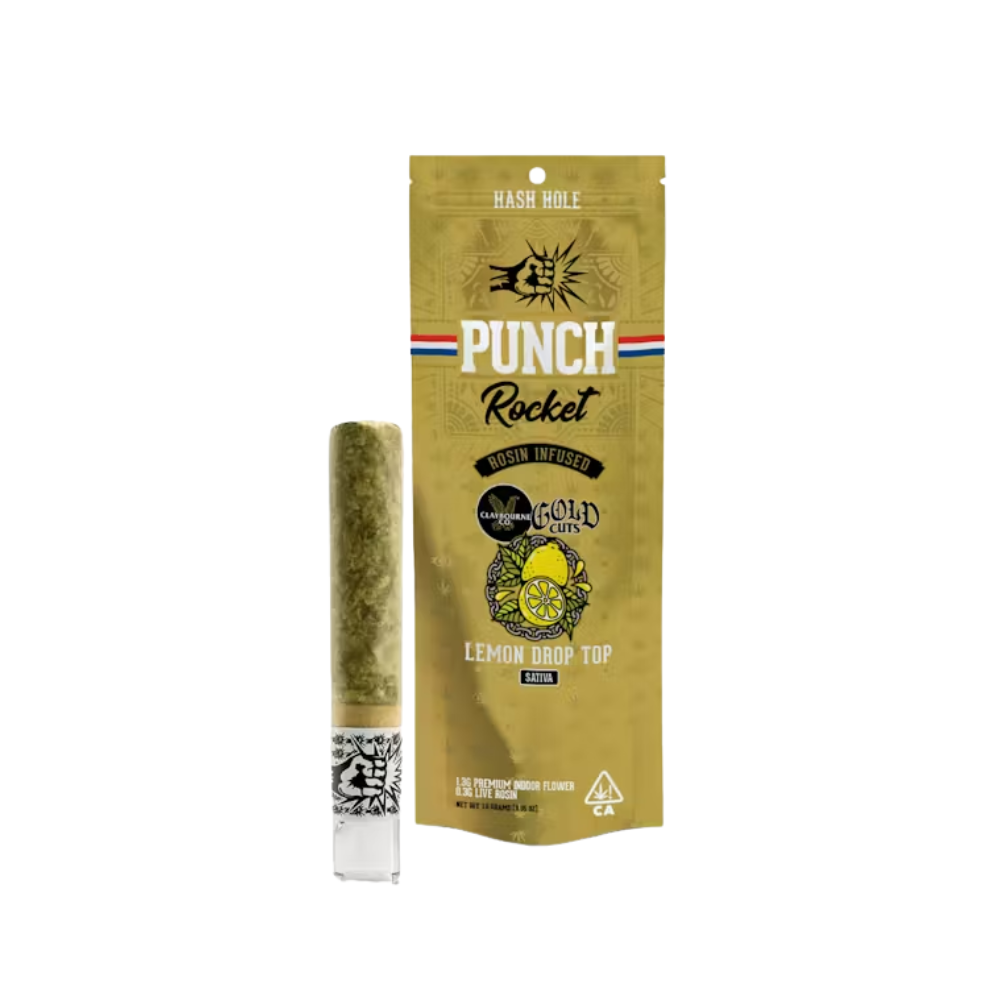 Photograph of product: LEMON DROP TOP X RAZZMATAZZ (CLAYBOURNE) PUNCH ROCKET ROSIN 1.6G - PUNCH EXTRACTS