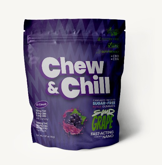 Photograph of product: Chew & Chill - Sour Grape (I) - 100mg Sugar Free Gummies