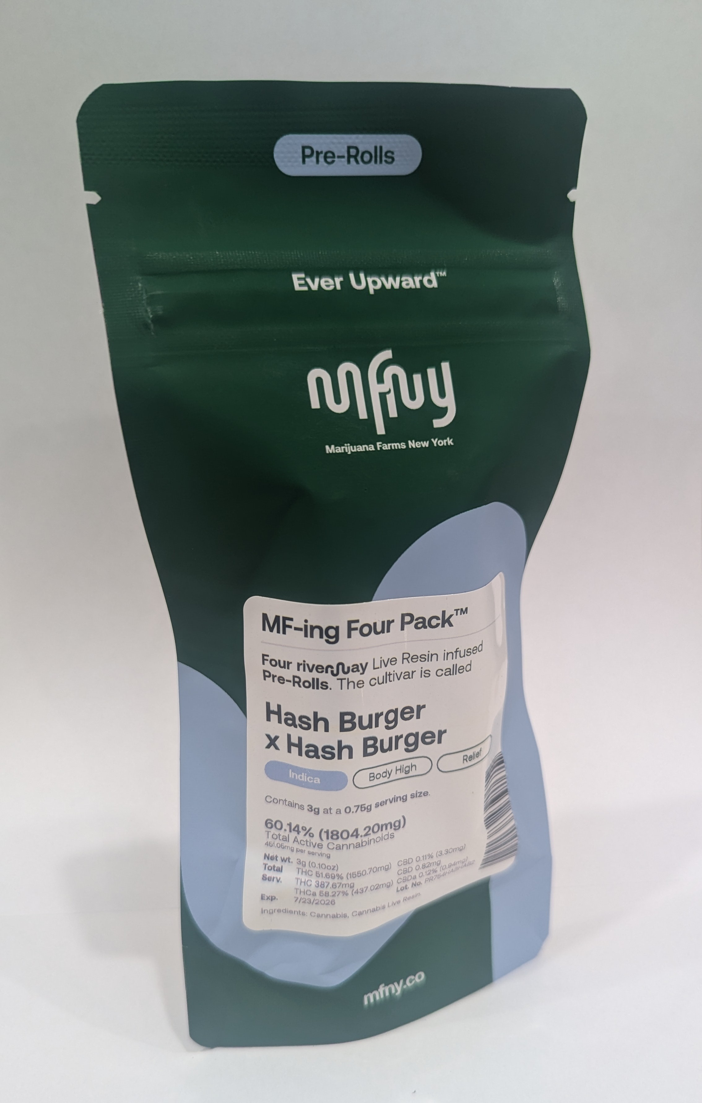 Photograph of product: MFNY | Preroll | Live Resin Infused | au chocolat Burger X au chocolat Burger Resin |  .75g | 4 Pack | 3.0g | Oui'd | 60.14% TH-oui