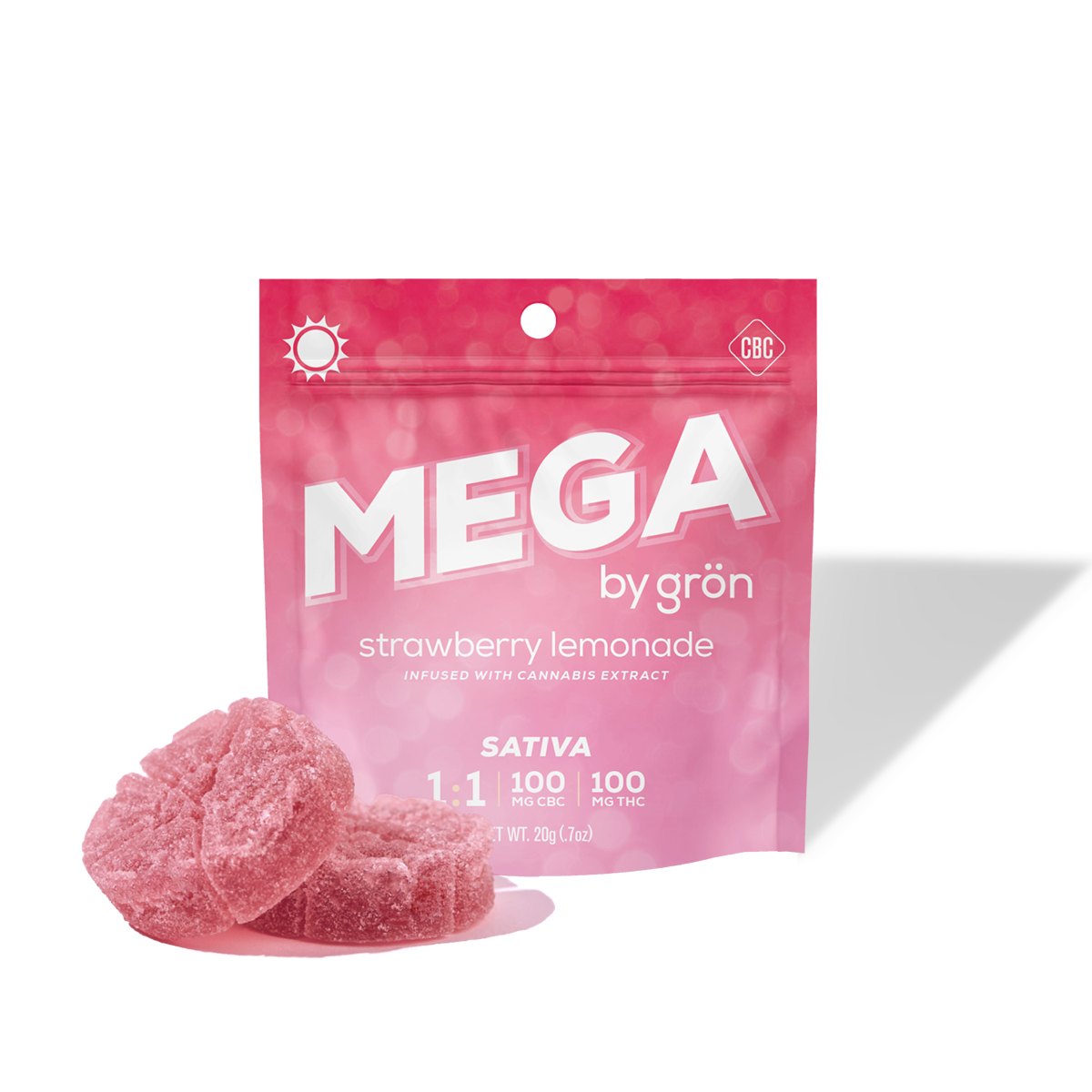 Photograph of product: Strawberry Lemonade Mega Pearl 1:1 TH-oui:CBC 100mg -2pk, 10 Servings