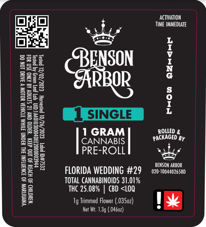 Photograph of product: Benson Arbor - Tropic Lemons #15 Pre-Roll (S)
