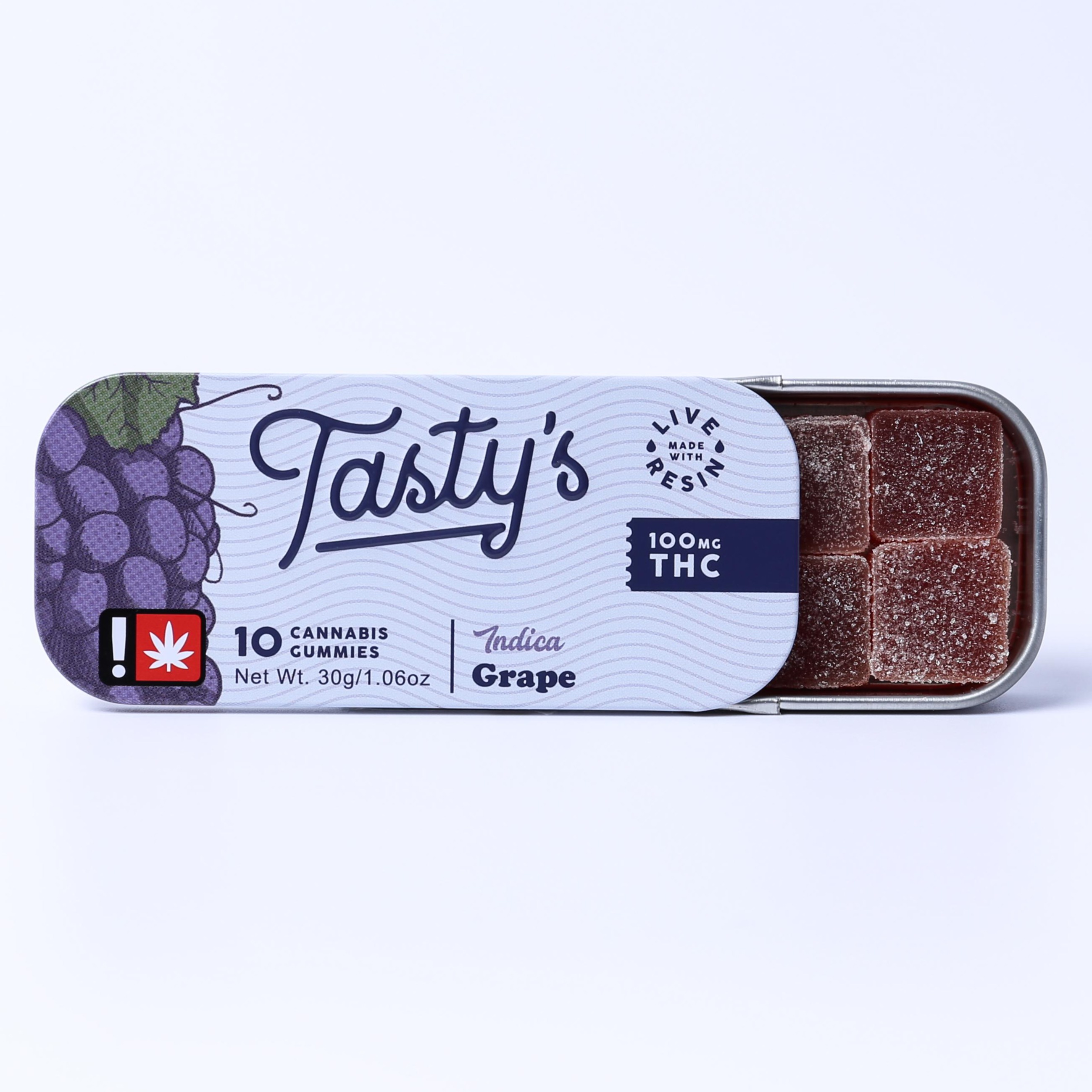 Photograph of product: Tasty's > Gummies 100mg > Live Resin 10pk > Grape > Papaya Punch