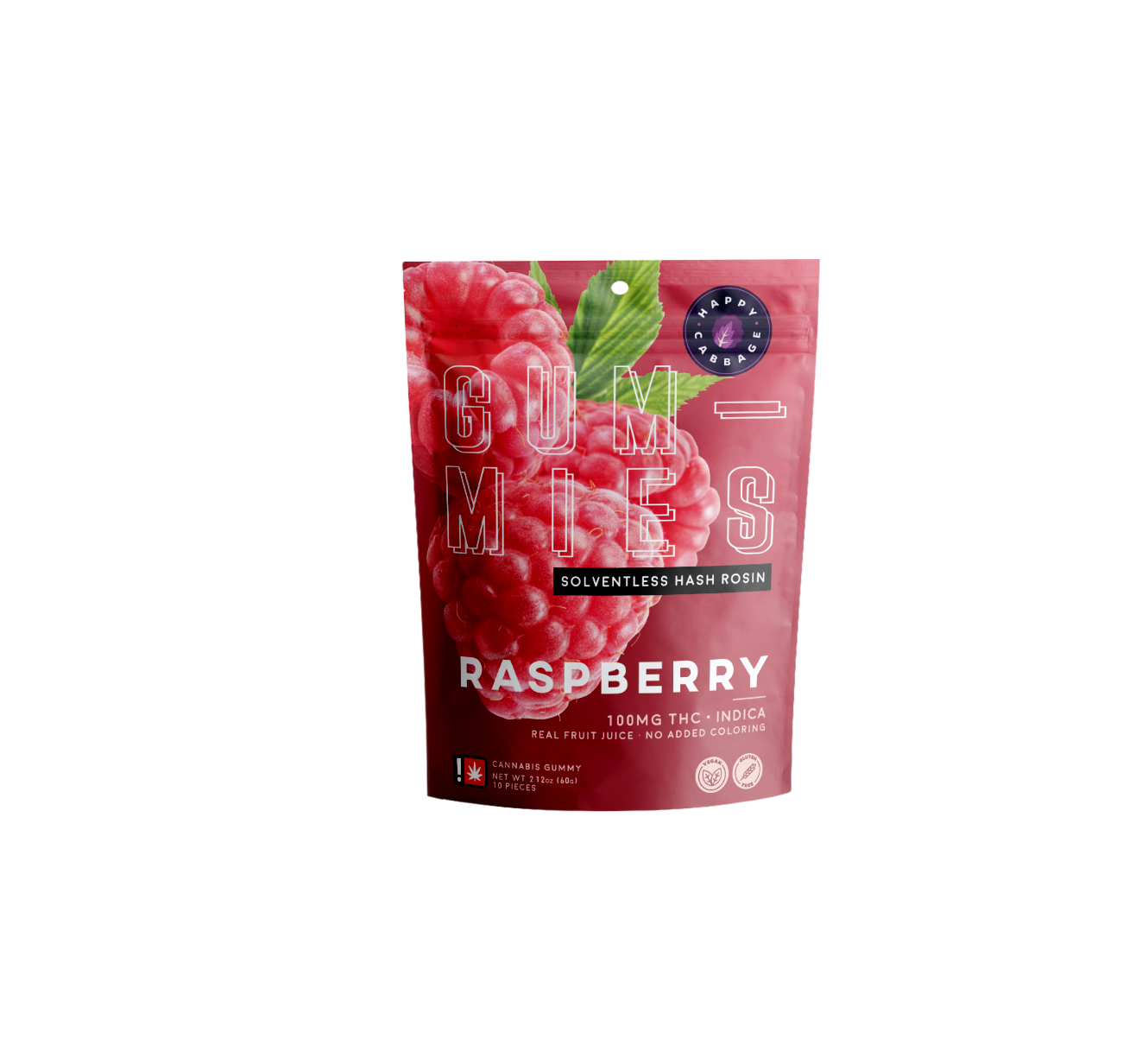 Photograph of product: Happy Cabbage - Sour Raspberry (Oui'd) - Solventless Gummy 10pk
