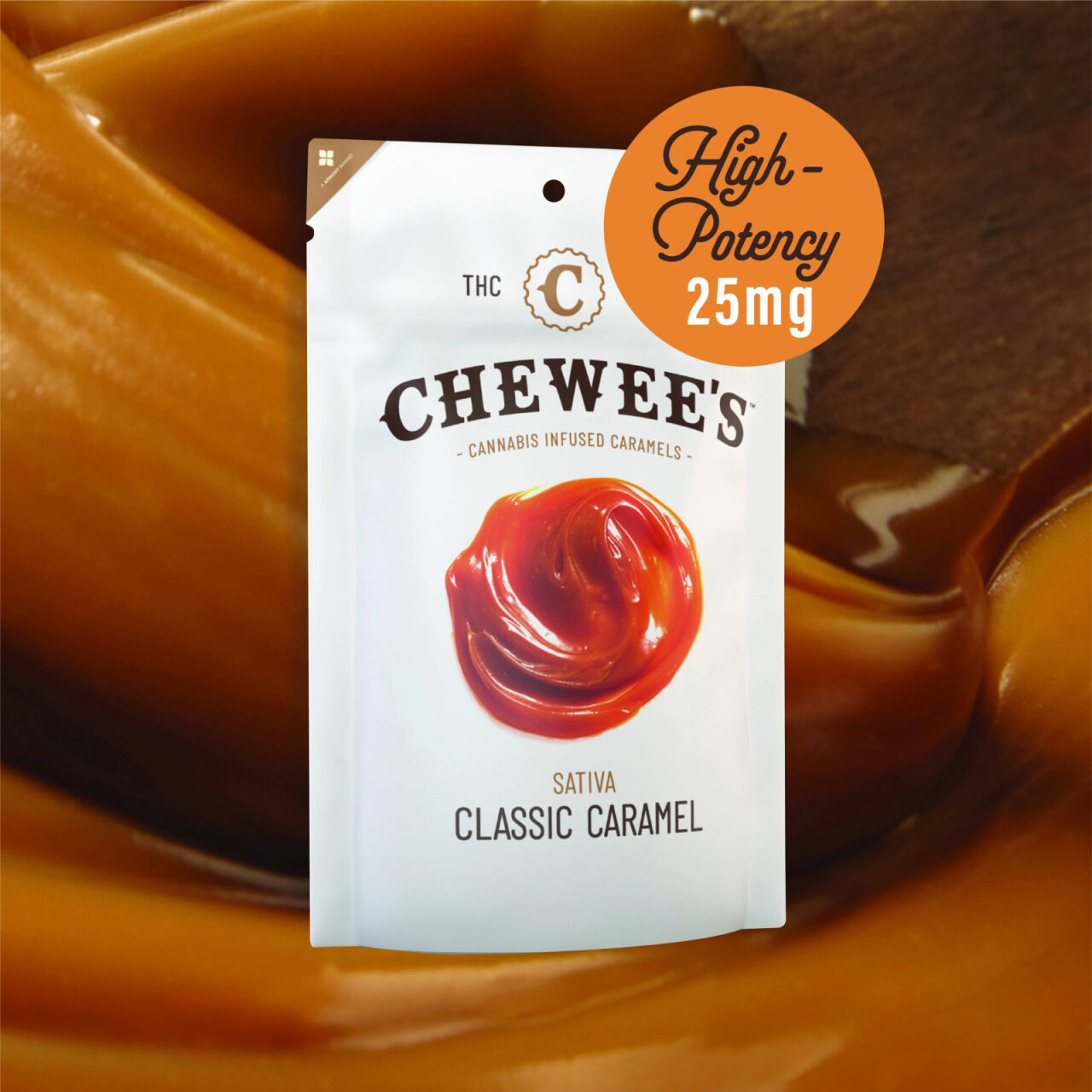 Photograph of product: Caramel | Chewee's | Oui'd High Dose [20pk] [25mg each]