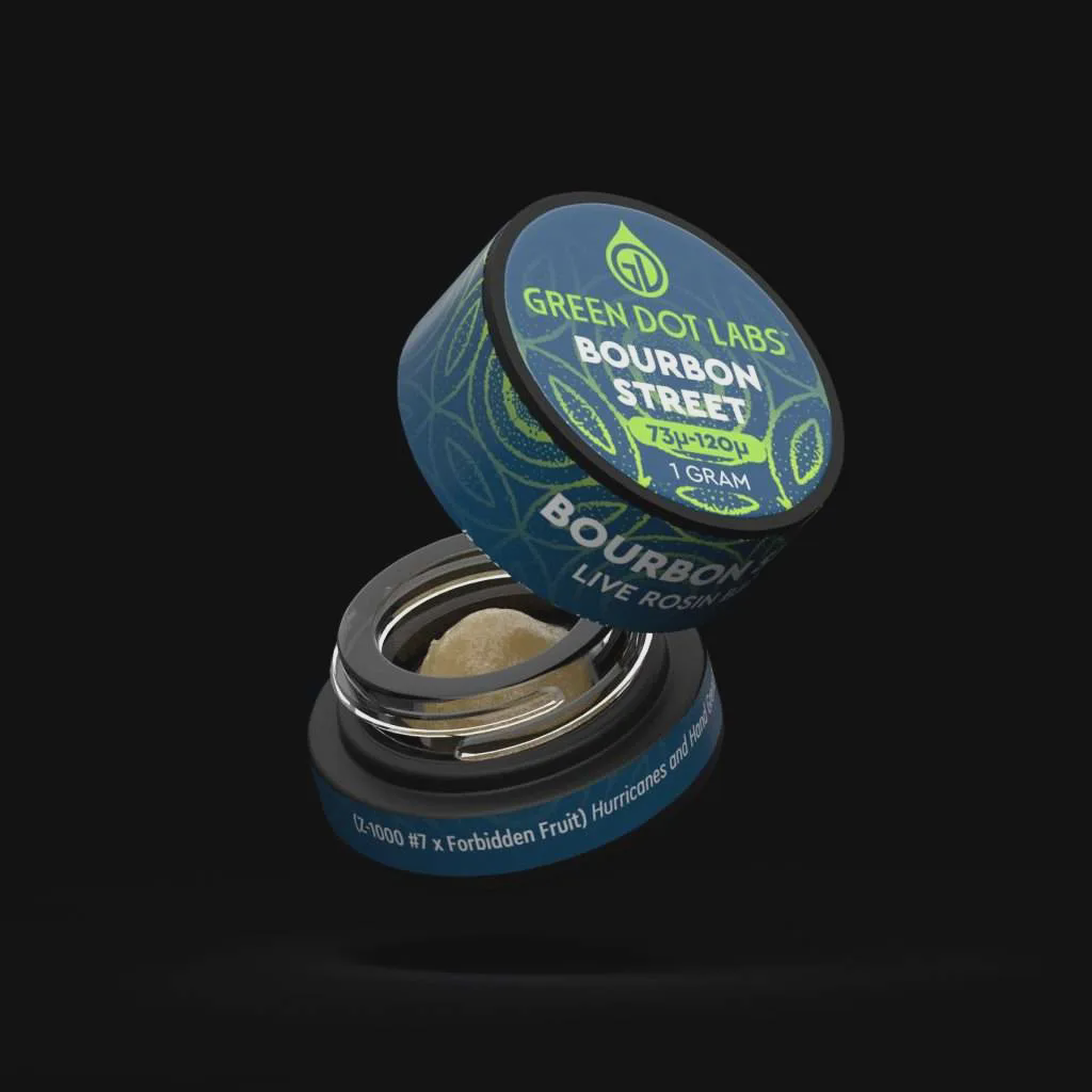 Photograph of product: Green Dot | Blue Label Live Rosin | Red Froot 1g