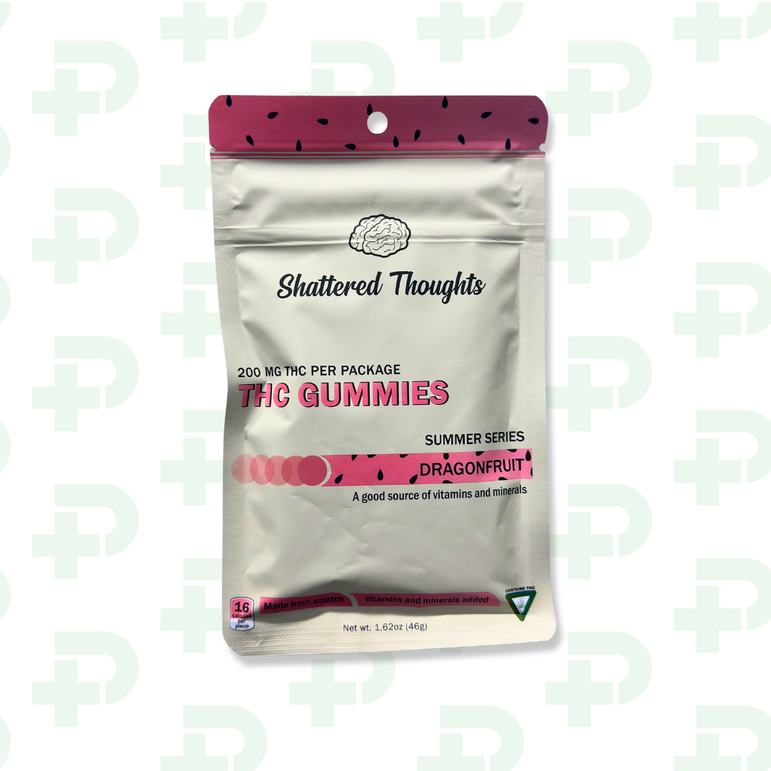 Photograph of product: Shattered Thoughts 200mg Gummies - Dragonfruit