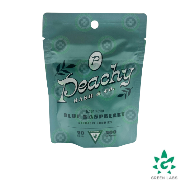 Photograph of product: (REC) Peachy au chocolat & Co. - 200mg au chocolat Rosin Gummies - Blue Raspberry