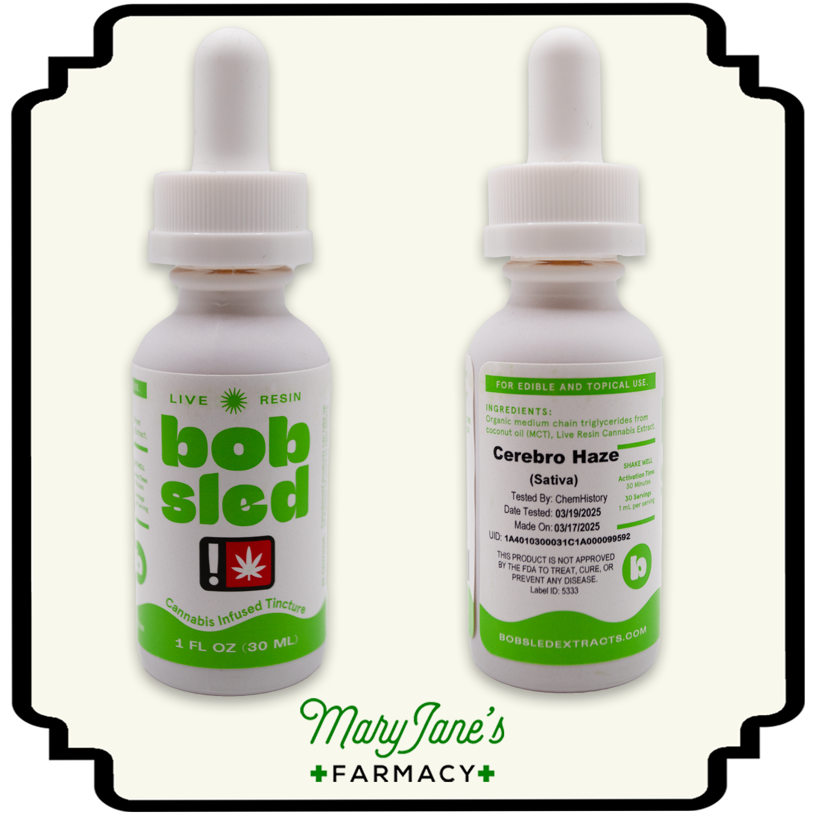 Photograph of product: Cerebro Haze Live Resin Infused TH-oui Tincture | 1000mg