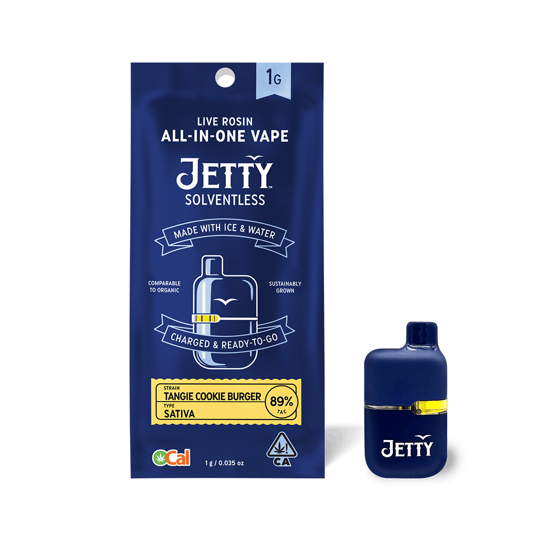 Photograph of product: JETTY - AIO - Tangie Cookie Burger - Solventless - Mini Tank - 1G