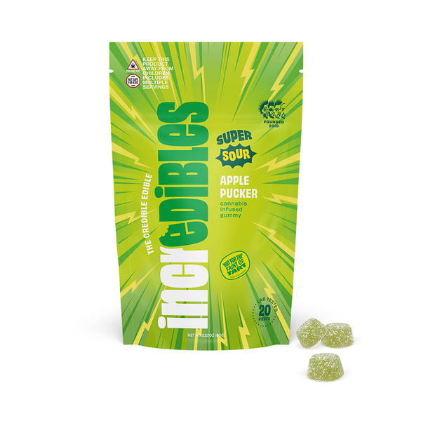 Photograph of product: Super Sour Apple Pucker | Gummies | 20 pack | 100mg TH-oui