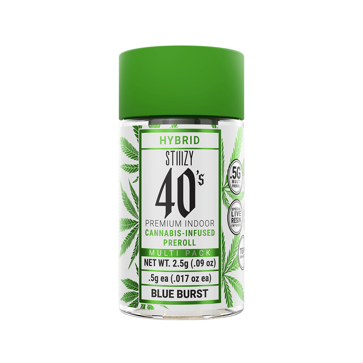 Photograph of product: 40'S BLUE BURST .5G 5 PACK INFUSED PREROLLS