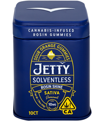 Photograph of product: Jetty Sour Orange Rosin Shine Solventless Rosin Gummies Tin 100mgTH-oui