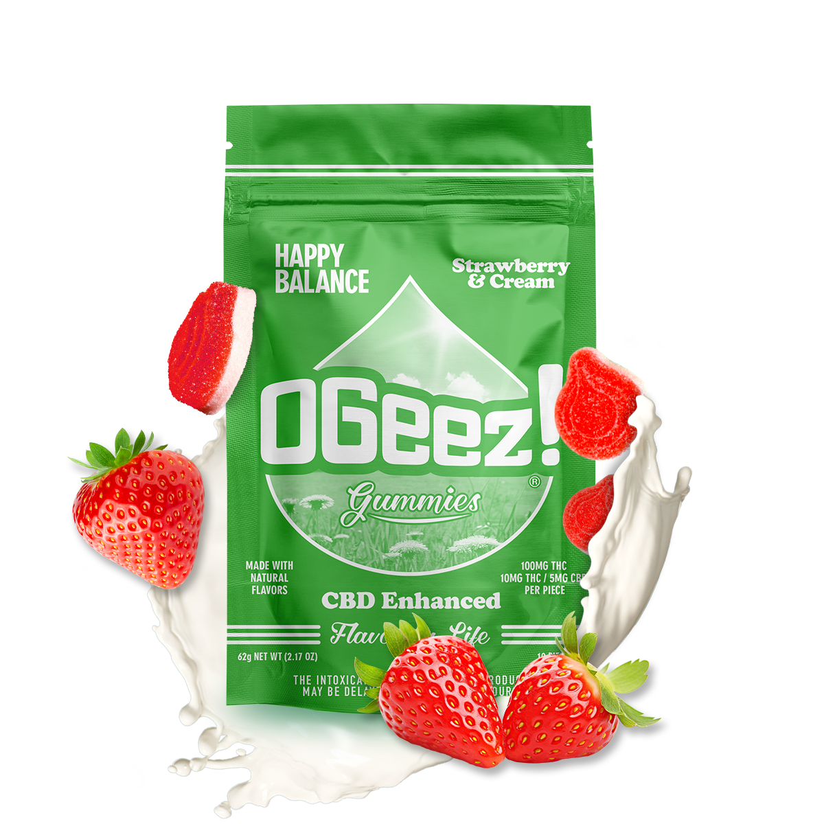 Photograph of product: Strawberries and Cream | Gummies | Happy Balance |  1:1 CBD | 100MG