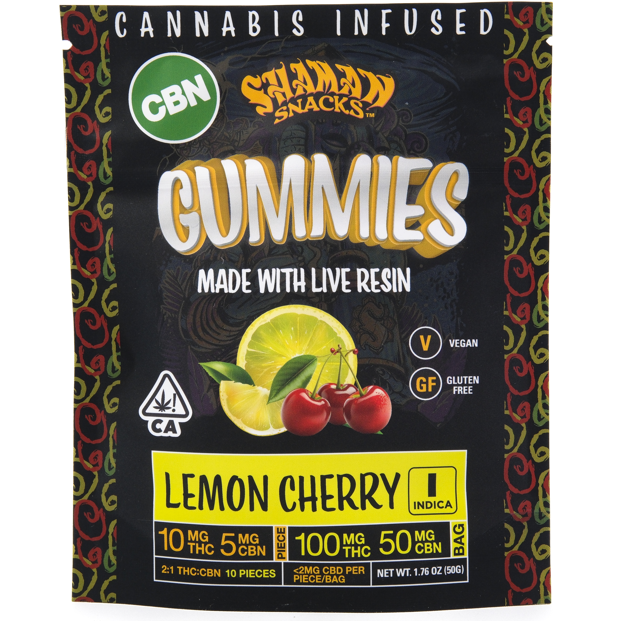 Photograph of product: Lemon Cherry 2:1 TH-oui:CBN 150mg 10 Pack Gummies - Shaman Extracts