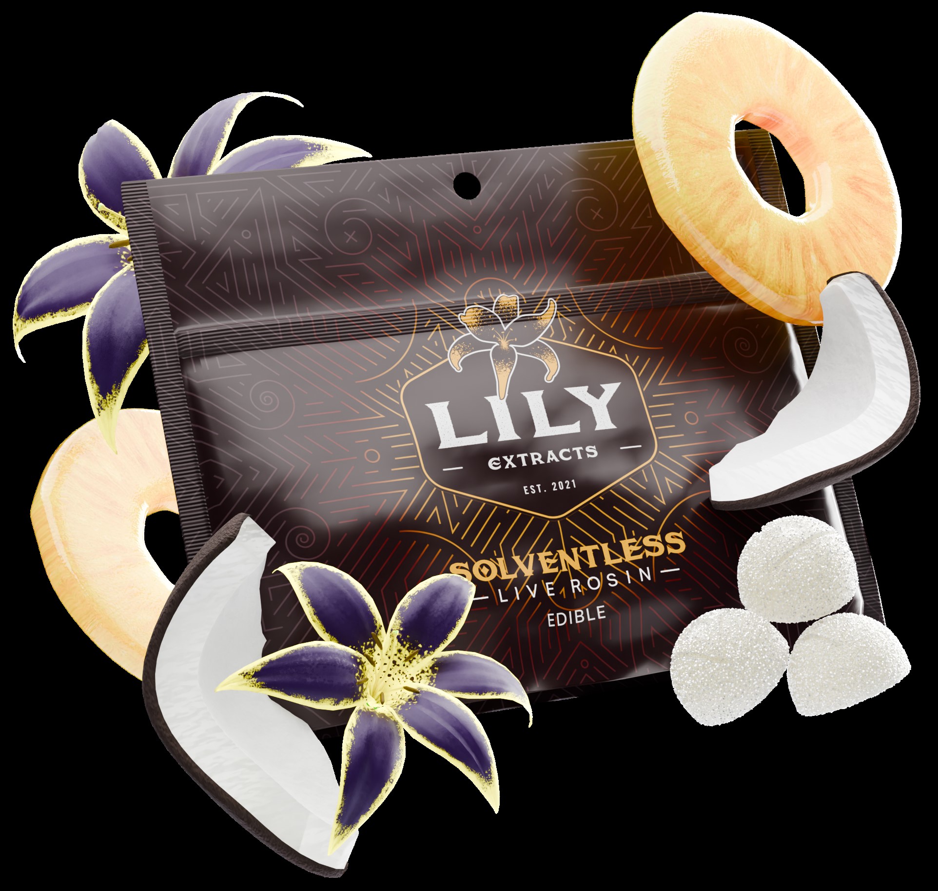 Photograph of product: Lily Extracts | Live Rosin Pectin Chews | Pina Express Colada (H) | [10pk](100mg)