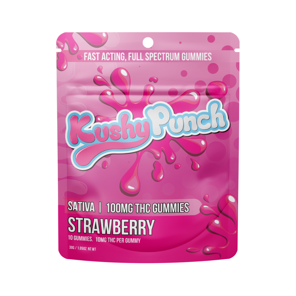 Photograph of product: Kushy Punch | Strawberry Fast Acting Full Spectrum 10pk | 100mg