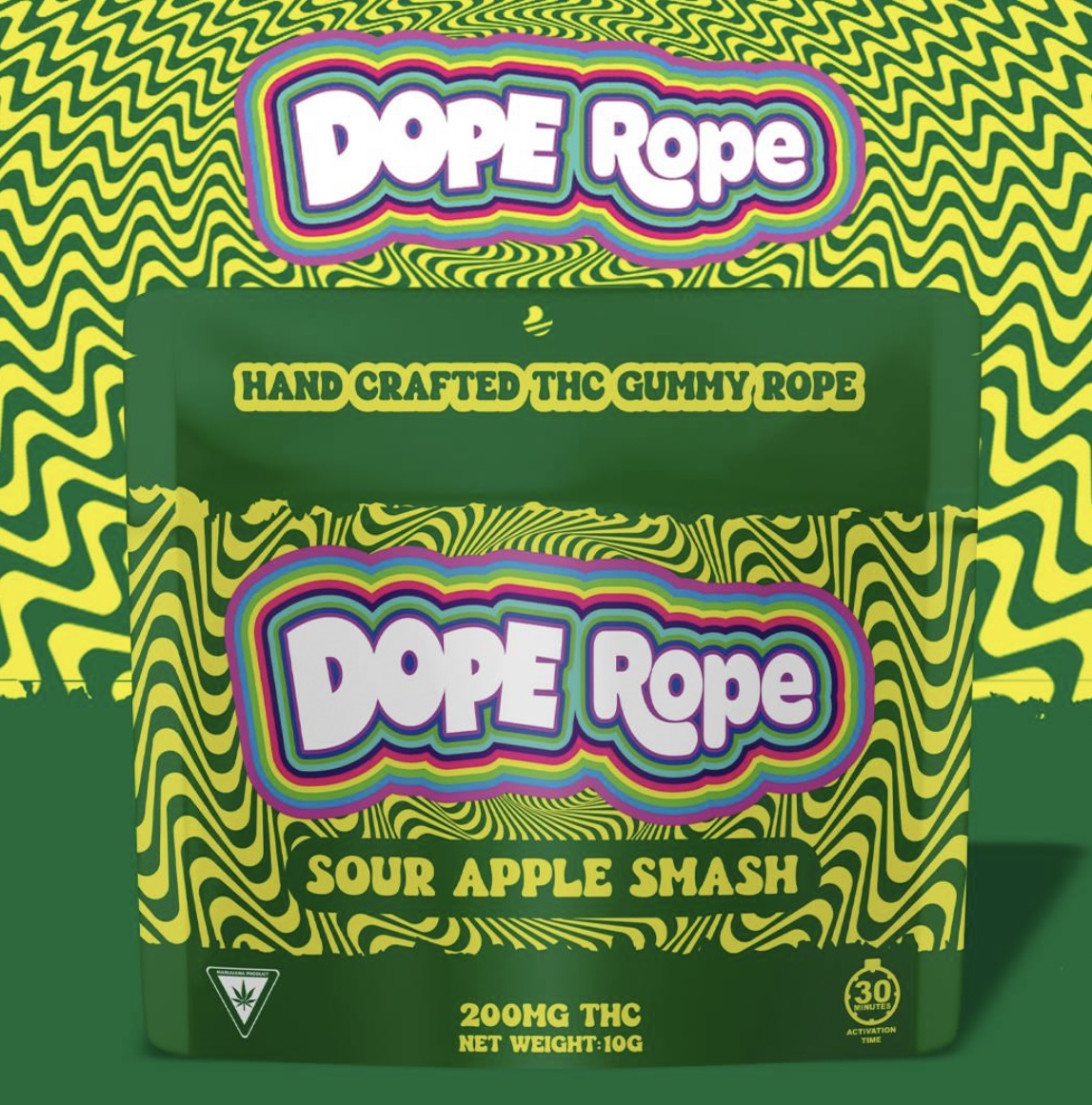 Photograph of product: Dope Rope: Sour Apple Smash 200MG Gummy