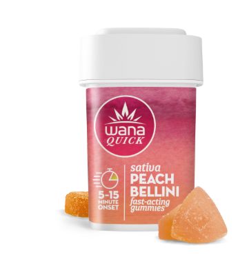 Photograph of product: Wana Quick Oui'd Peach Bellini Fast-Acting Gummies 00243 (20pk)(AU)