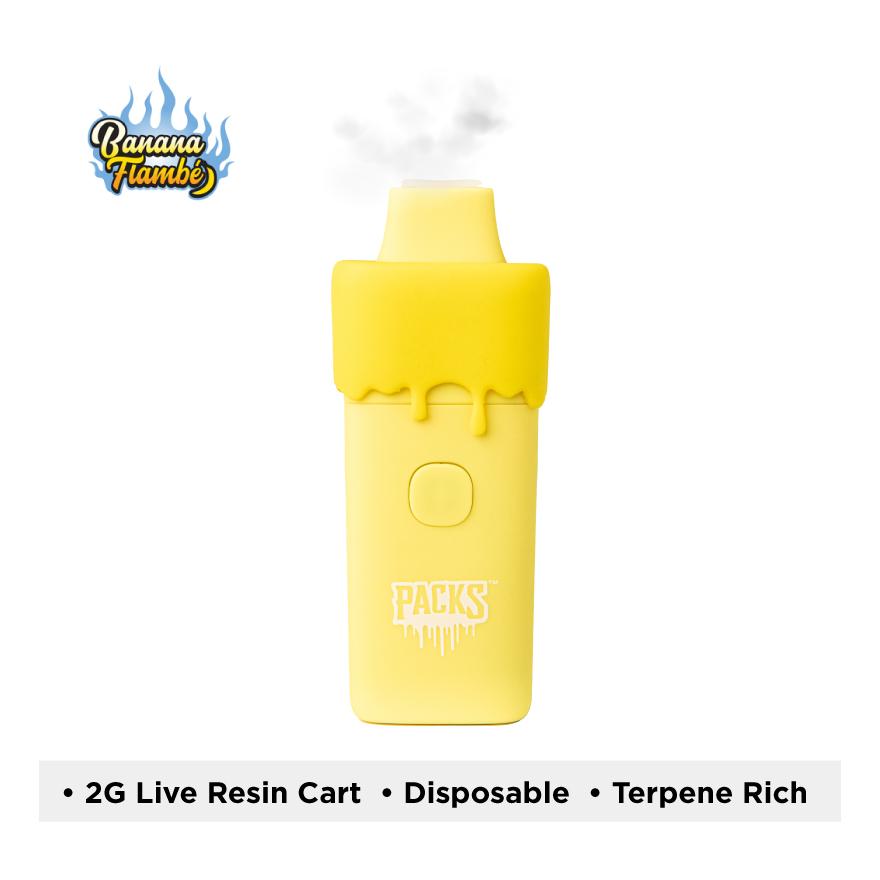 Photograph of product: PackWoods | 2g Live Resin | Disposable | Banana Flambe | Oui'd