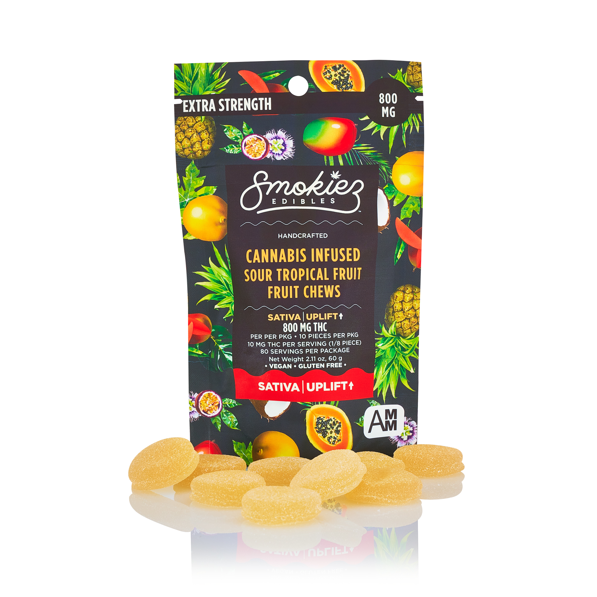Photograph of product: Smokiez - Edible - Gummies - Sour Tropical Fruit - Oui'd - 800MG