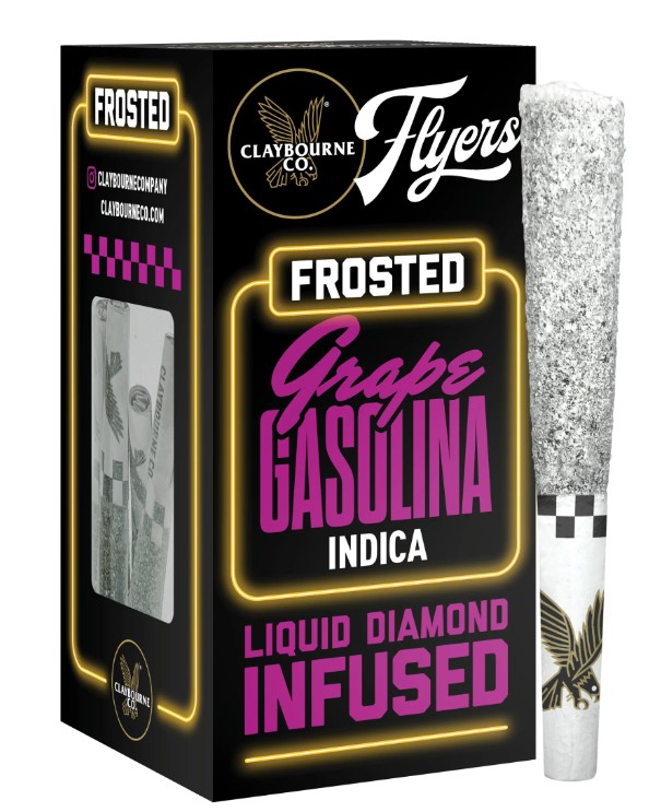 Photograph of product: GRAPE GASOLINA LIQUID DIAMOND INFUSED FROSTED FLYERS PREROLLS 5PK