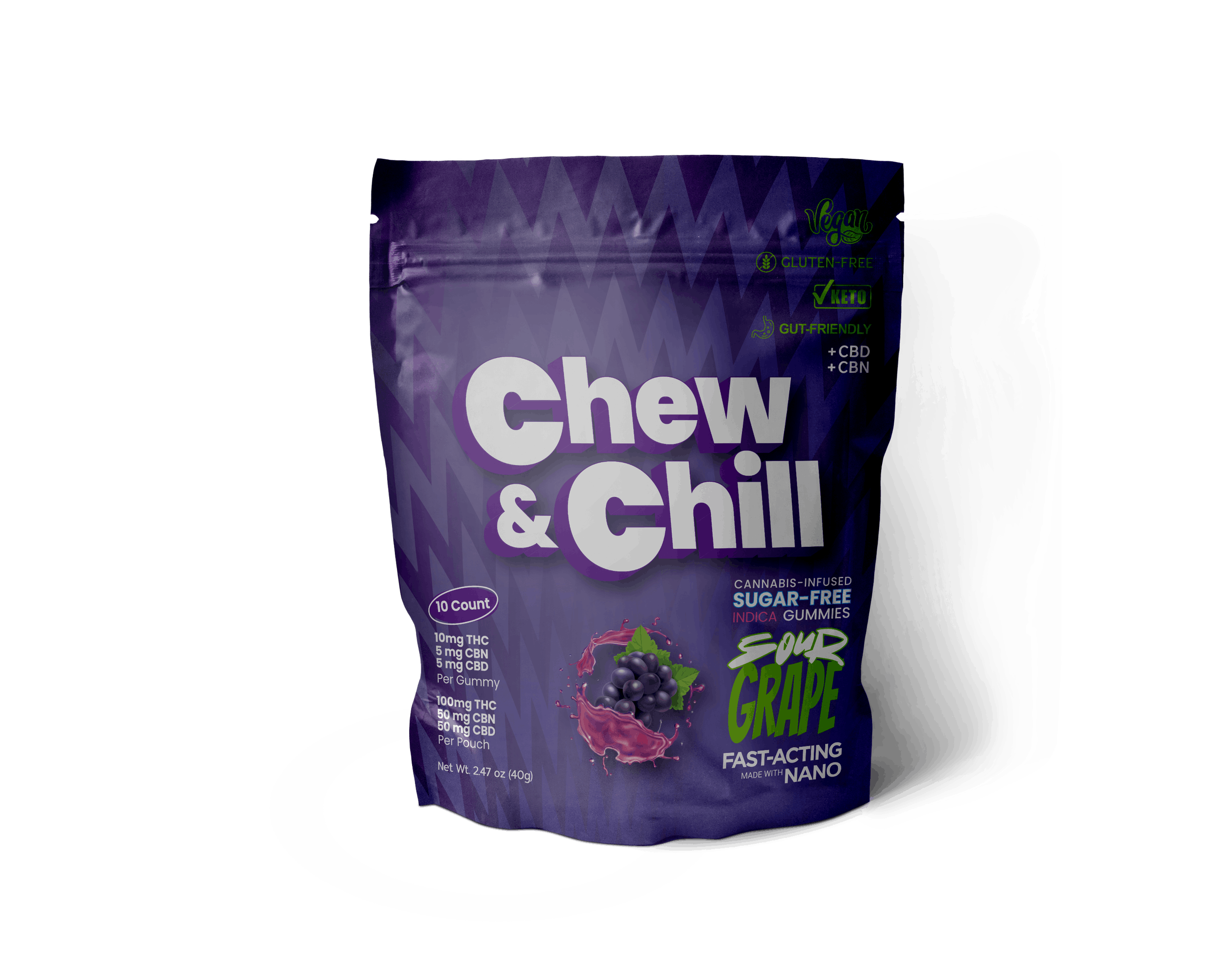 Photograph of product: Chew & Chill - Gummies - 100mg - - Sour Grape
