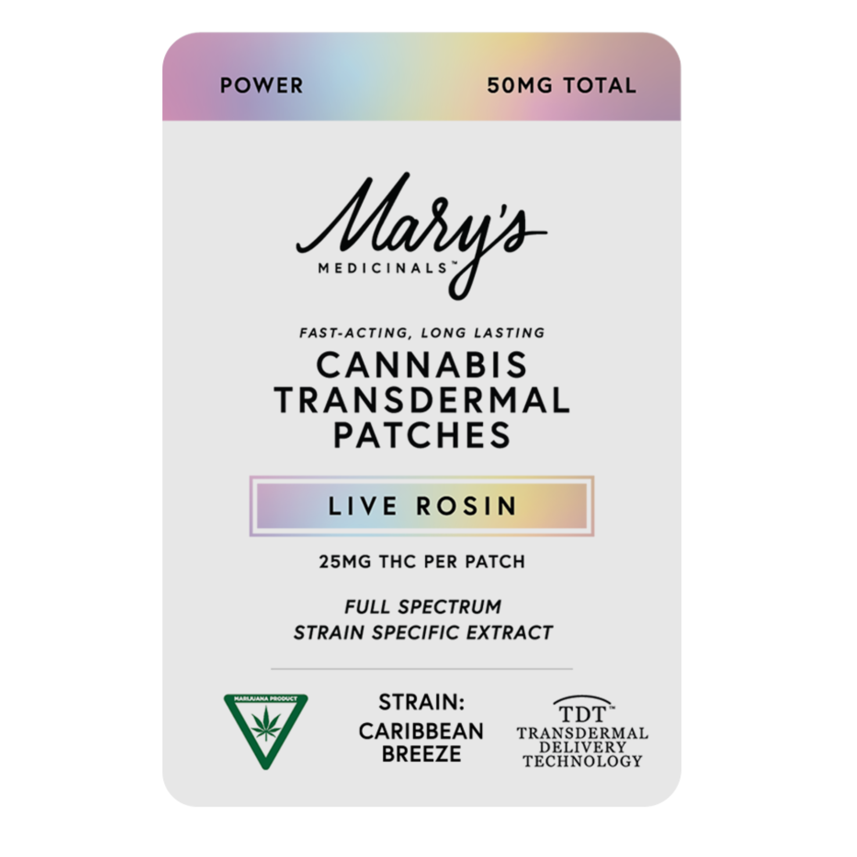 Photograph of product: Mary's Medicinals Power 25mg TH-oui Caribbean Breeze 2pk Transdermal Patches Rec