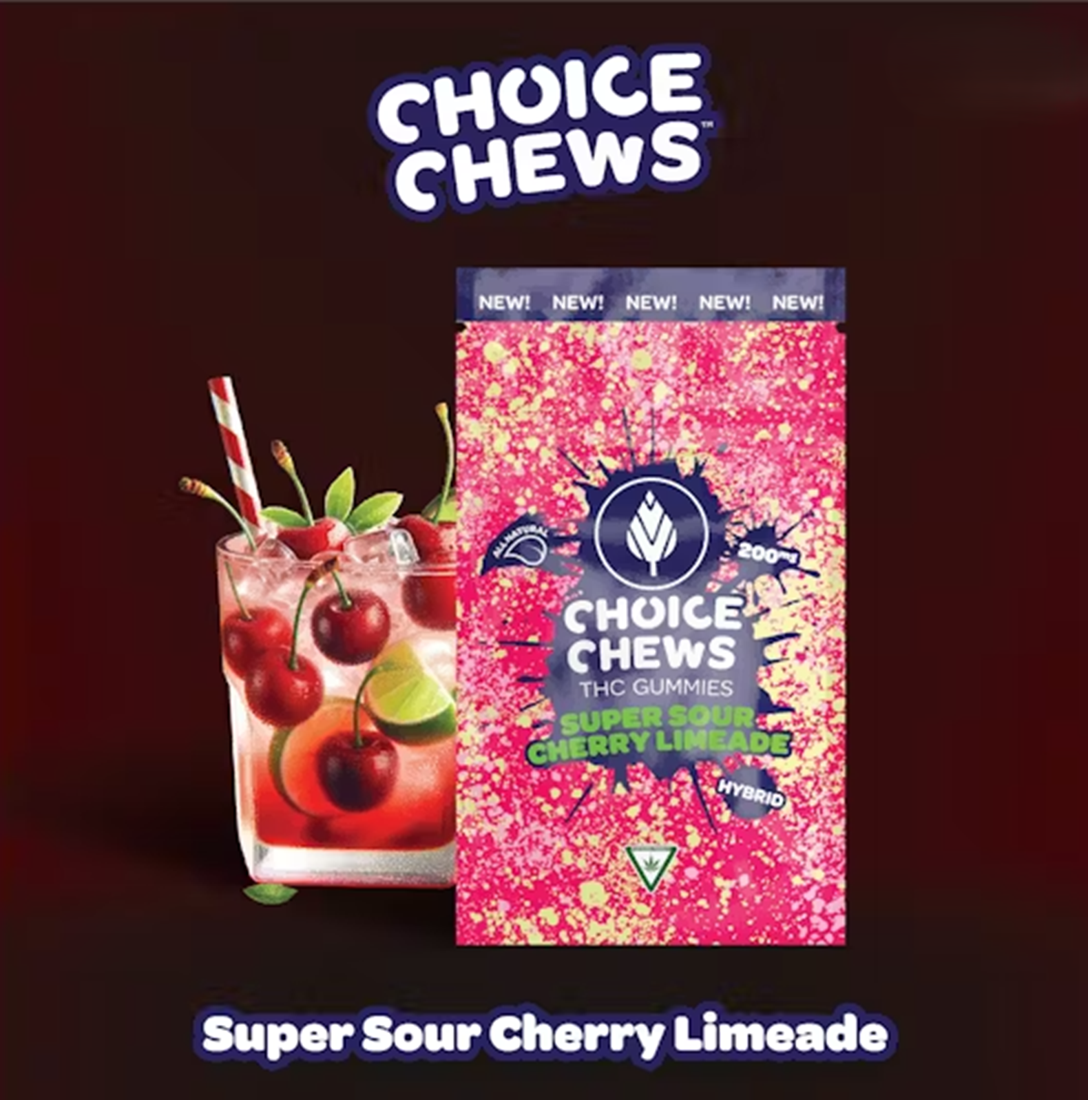 Photograph of product: CHOICE | SUPER SOUR CHERRY LIMEADE | HYBRID | GUMMIES | 200MG | REC