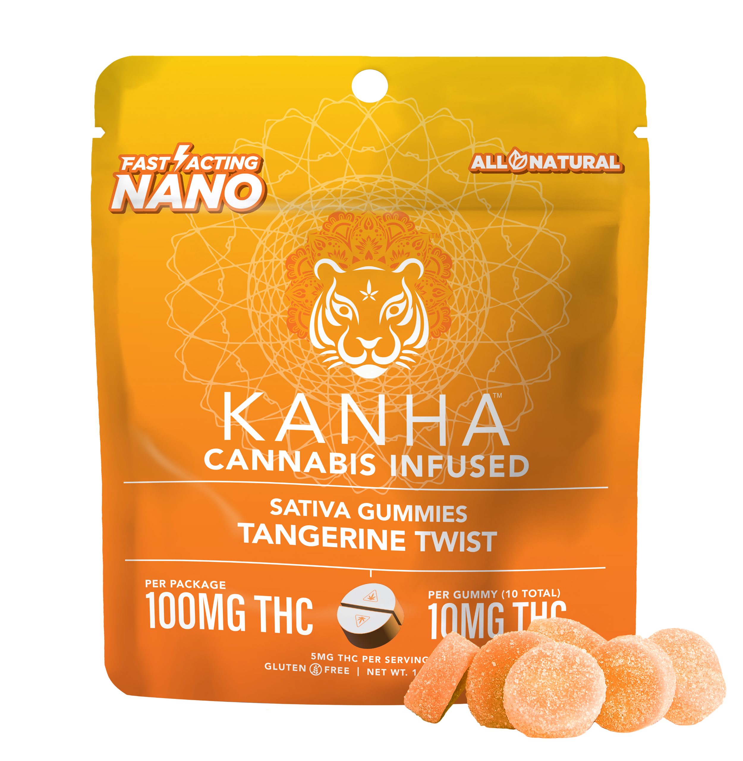 Photograph of product: Tangerine Twist Sativa Nano Gummies | Kanha |