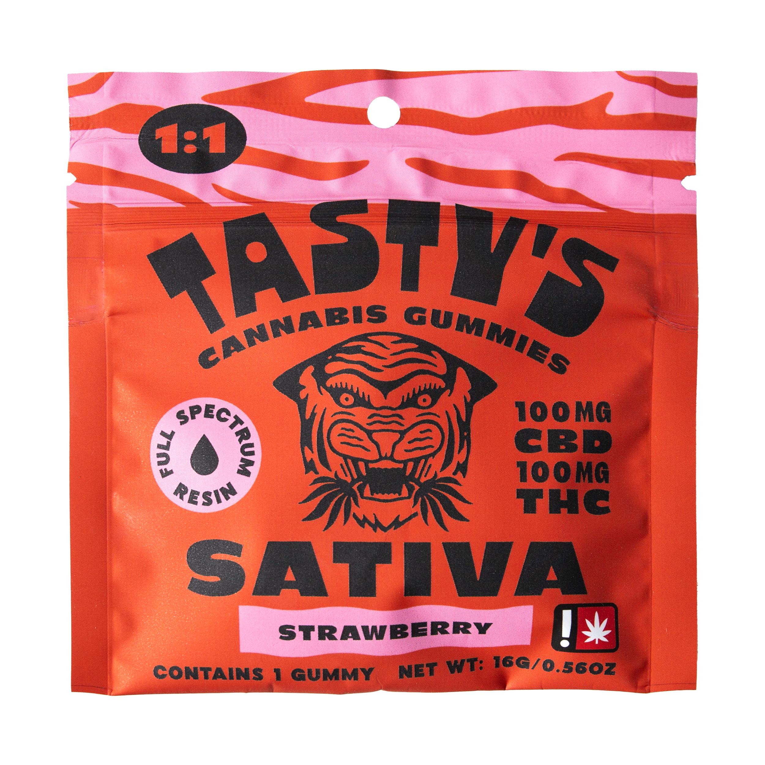 Photograph of product: Tasty's | 1:1 CBD/TH-oui Strawberry Gummy | 100mg Single