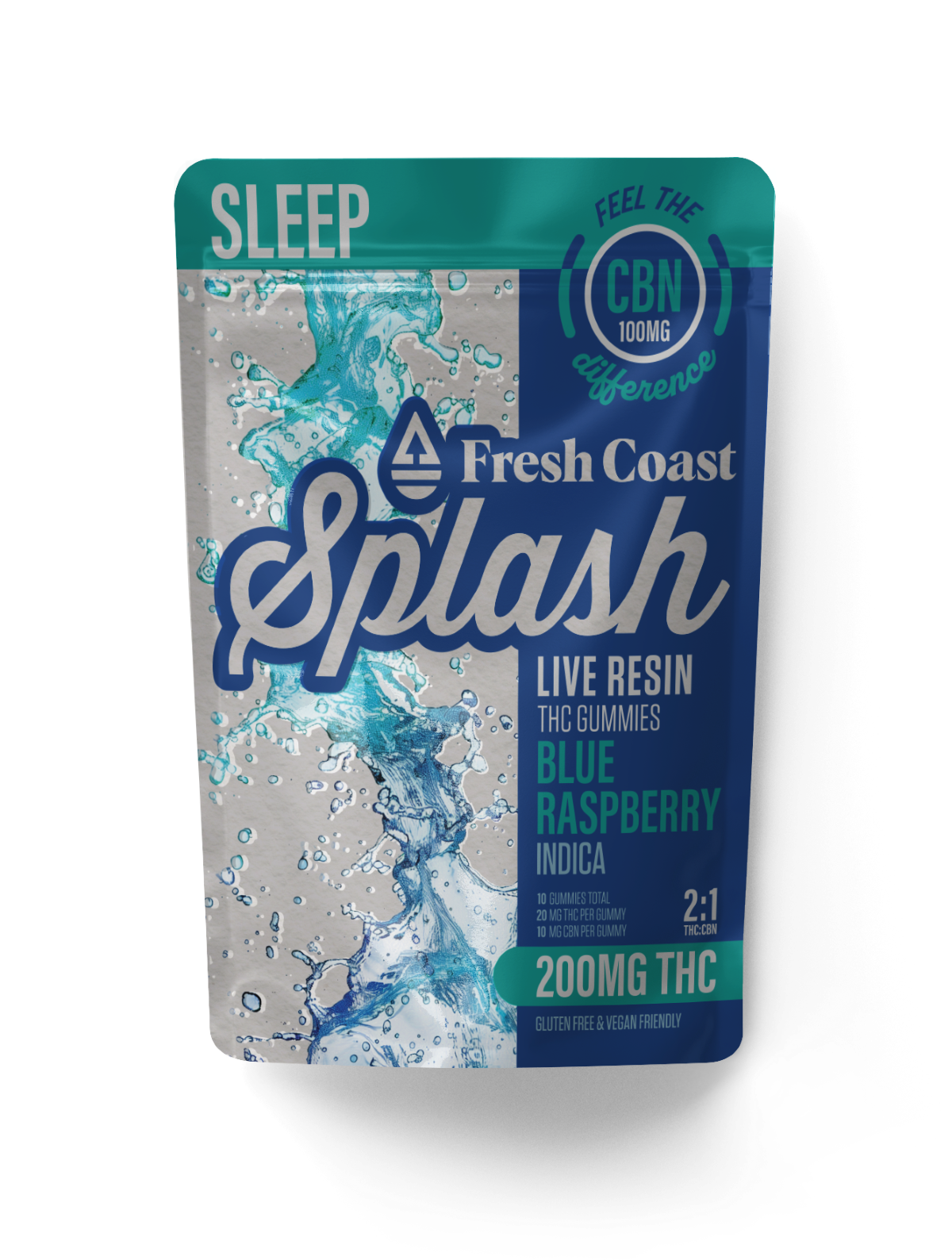 Photograph of product: FRESH COAST SPLASH - BLUE RASPBERRY 2:1 TH-oui/CBN  - LIVE RESIN GUMMIES - 200MG