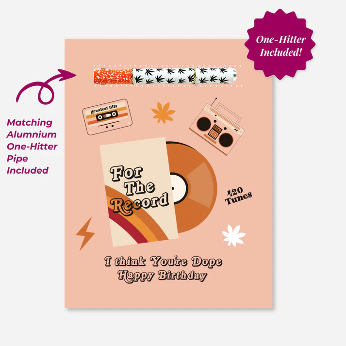 Photograph of product: KushKards For The Record Birthday Oui'd Greeting Card w/ One-Hitter