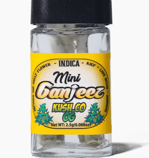 Photograph of product: D. Mini Ganjeez 5pk x .5g Triple Infused Pre Rolls - Banana (H) - 