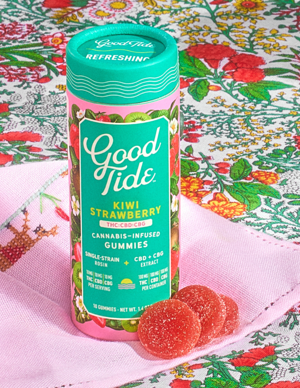 Photograph of product: GOOD TIDE - Kiwi Strawberry 1:1:1 THC/CBD/CBG 100mg 10pk Rosin Gummies