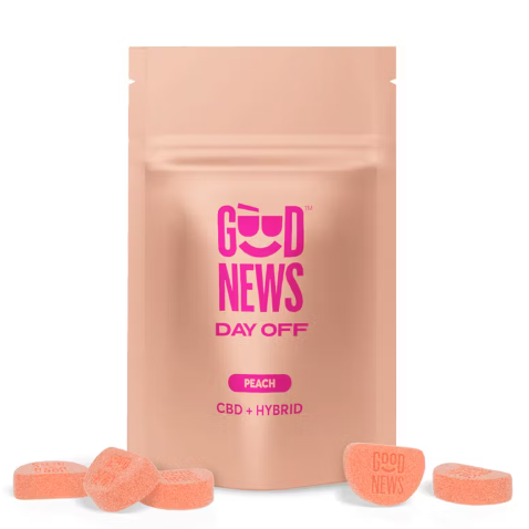 Photograph of product: Good News - Gummies - Peach Day Off 1:1 CBD 10ct (100mg)