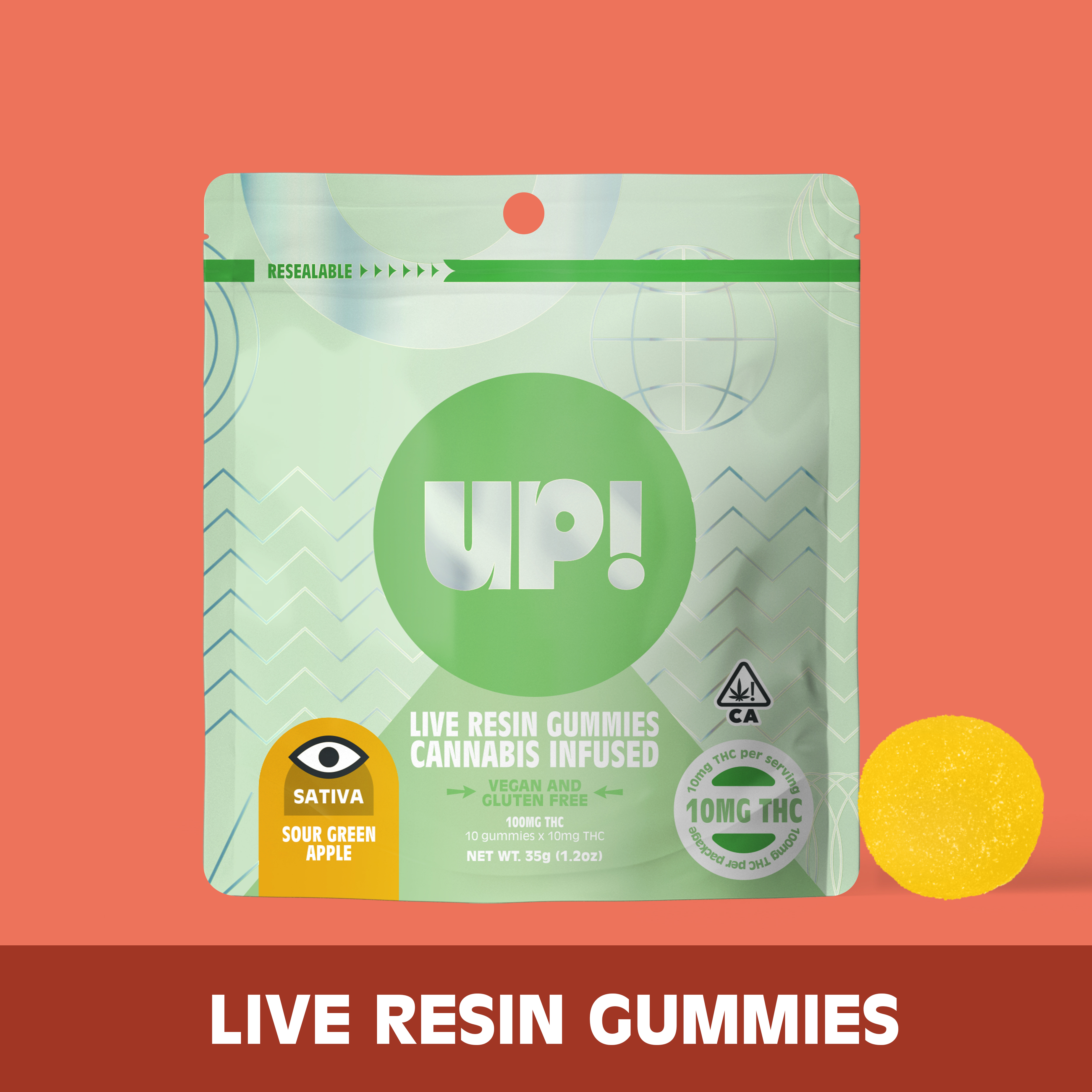 Photograph of product: UP! - Sour Green Apple (Oui'd) Live Resin Edible 100mg
