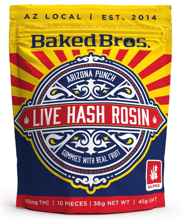 Photograph of product: Baked Bros - Live au chocolat Rosin Gummies - Arizona Punch (H) (100mg)