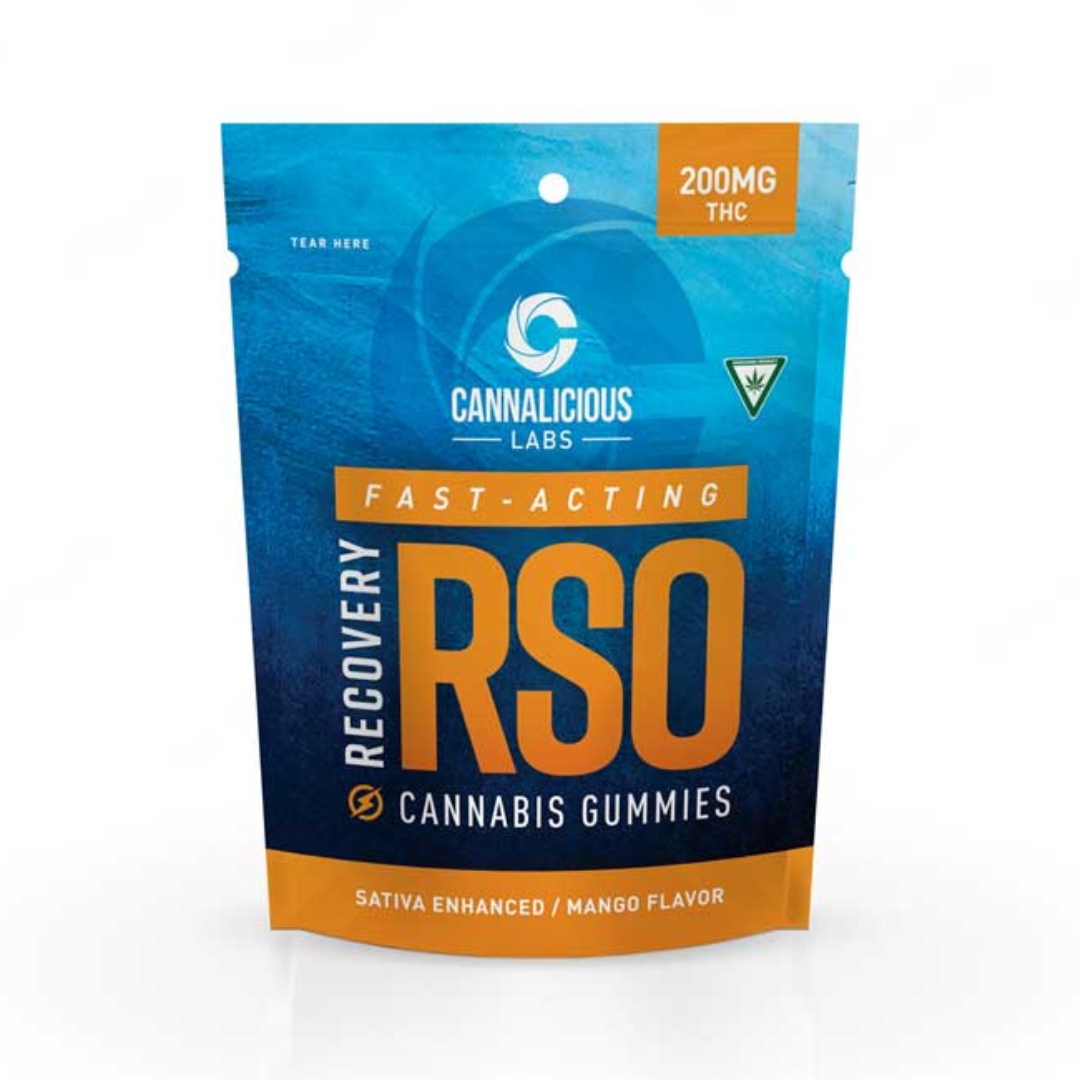 Photograph of product: Cannalicious Labs | Mango RSO Recovery Gummies | 10x20mg | 200mg