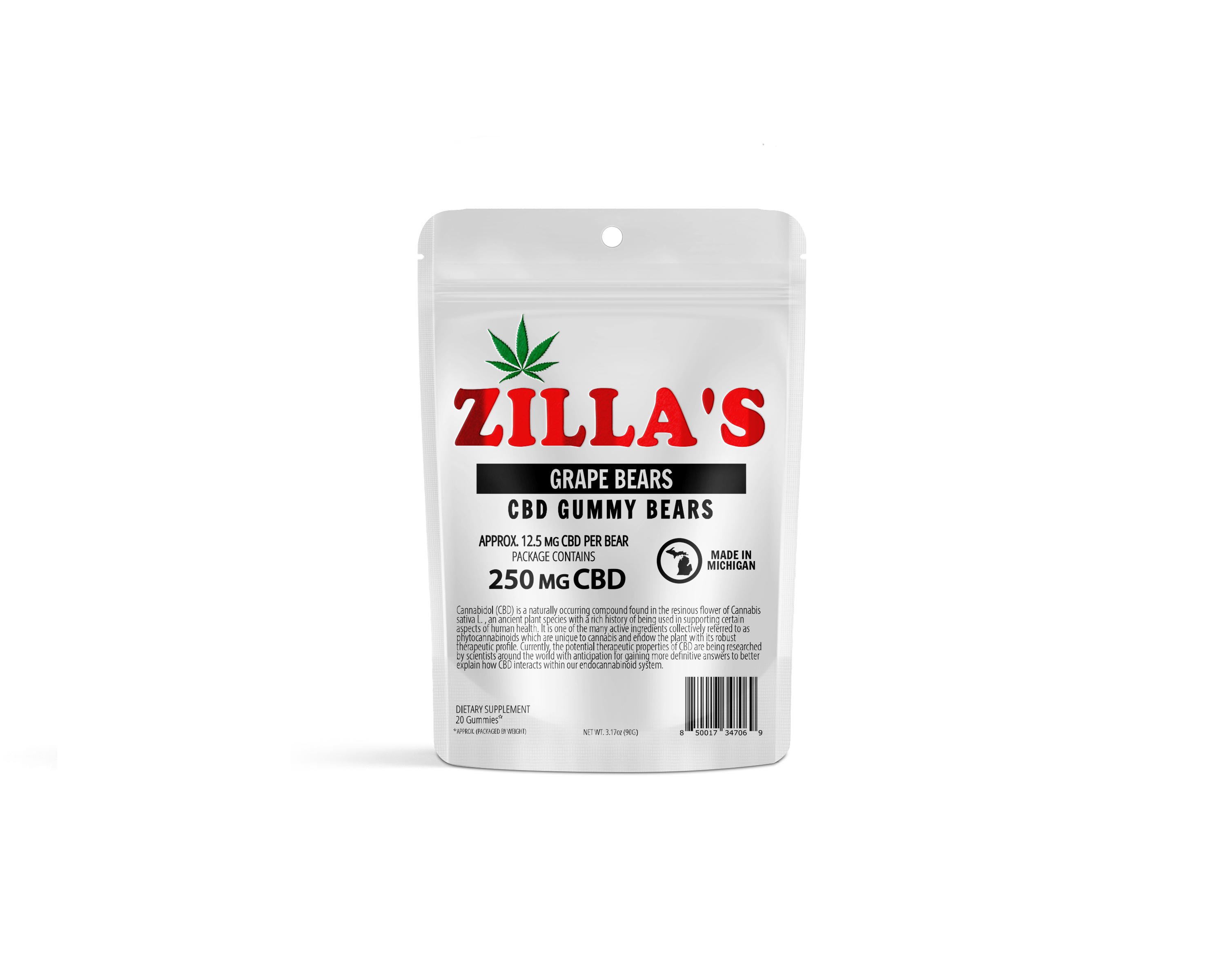Photograph of product: Zilla's Grape CBD Gummy Bears 250 mg