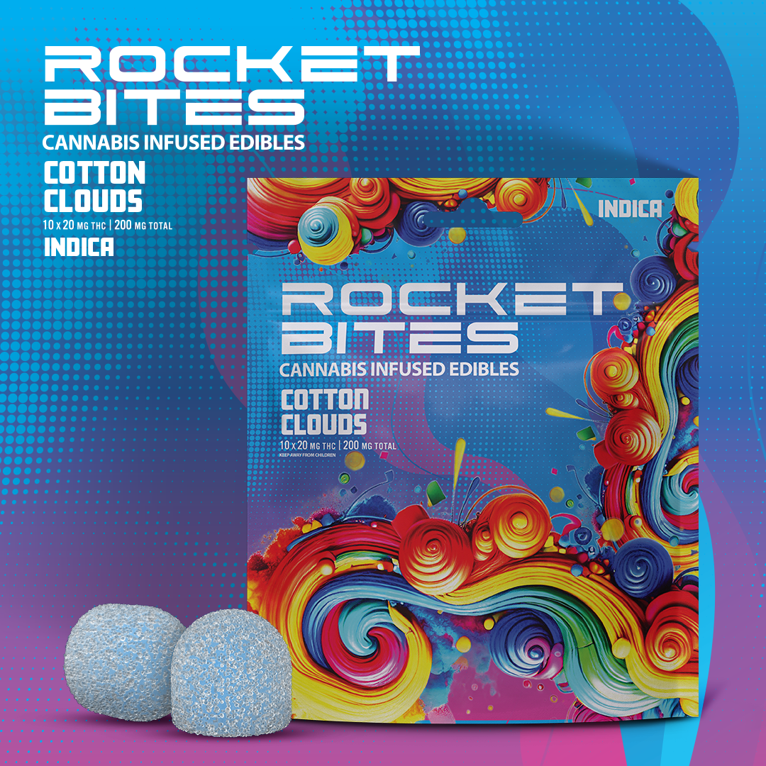 Photograph of product: Rocket Bites - 200MG Gummies - Cotton Candy Clouds