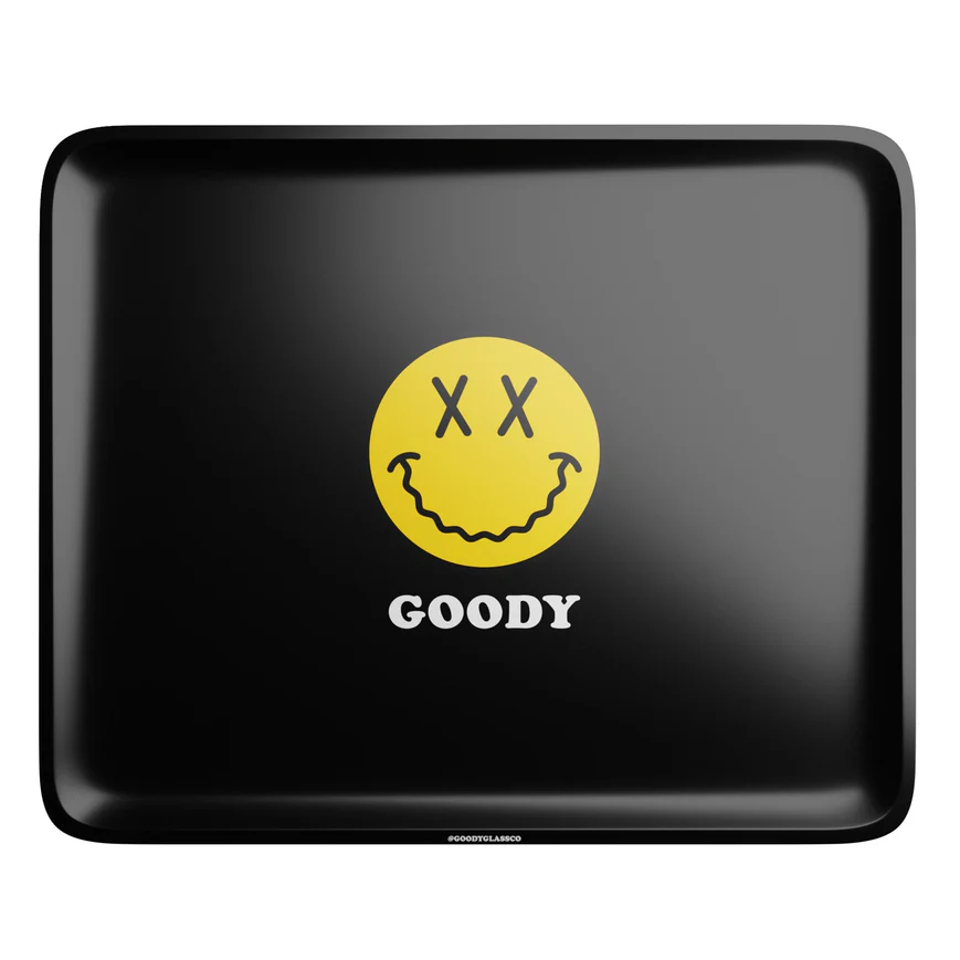 Photograph of product: Goody Glass | Black Big Yellow Face Rolling Tray | Large