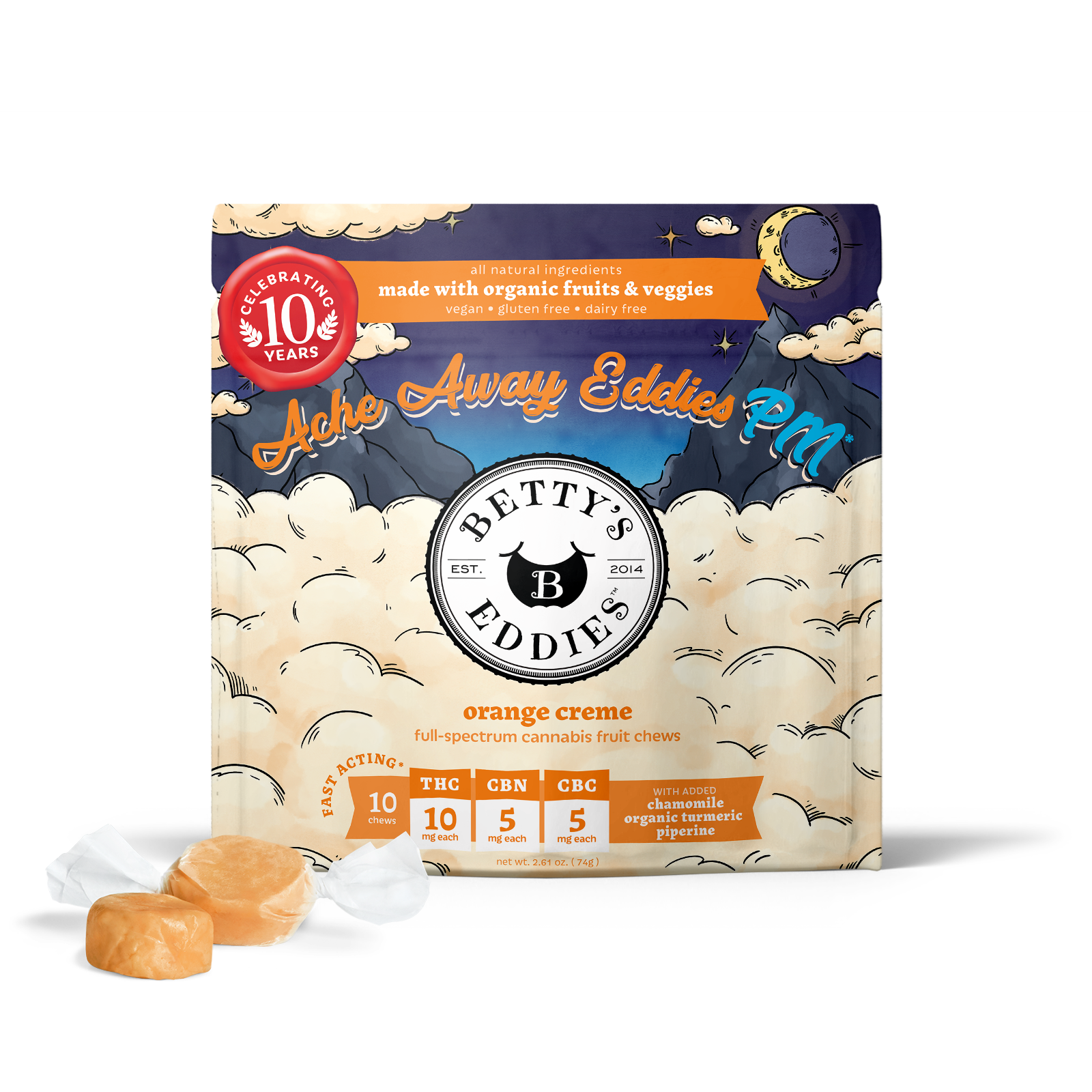 Photograph of Product: Orange Creme Fruit Chews THC:CBN:CBC 100:50:50mg
