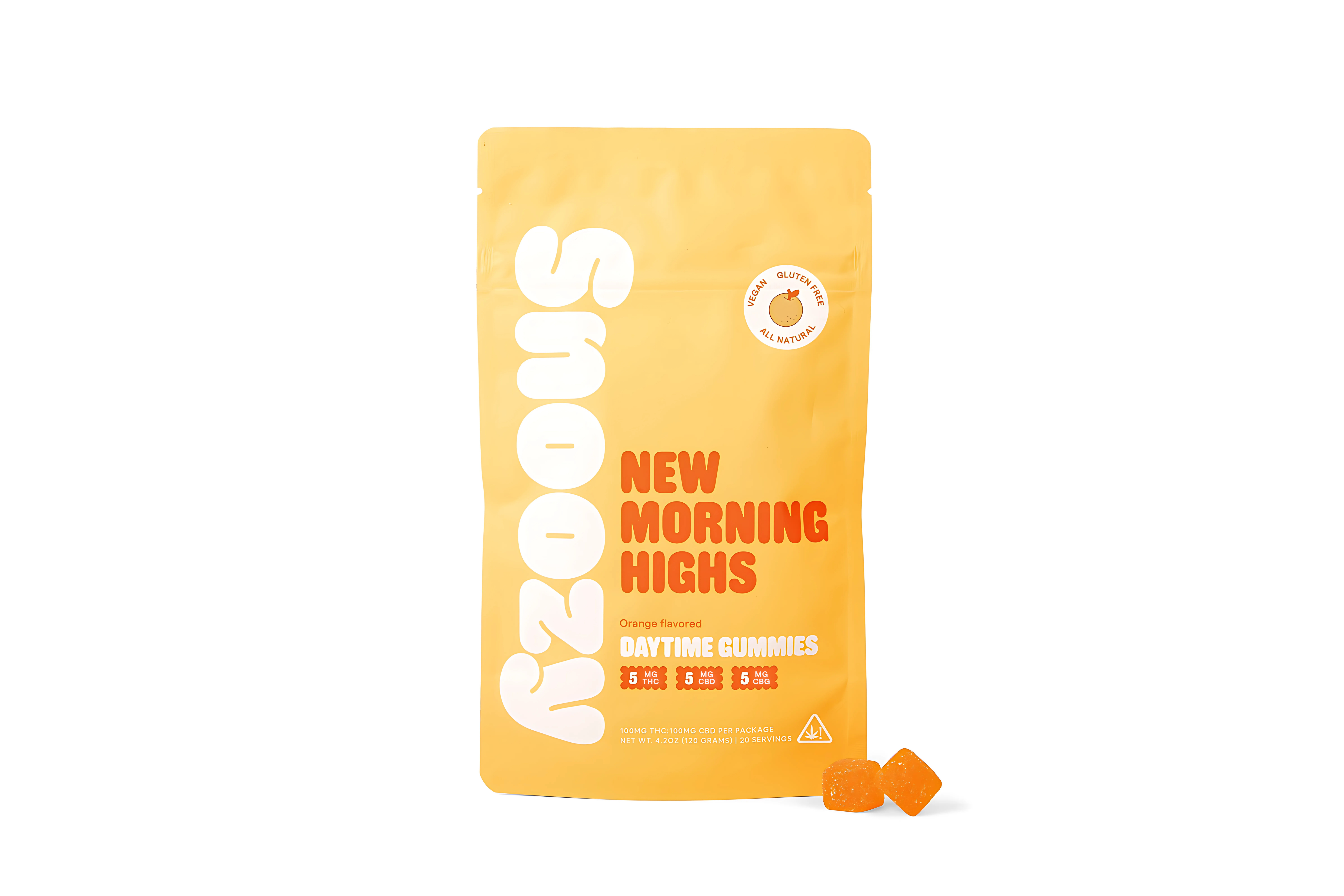 Photograph of product: Snoozy | New Morning Highs - Orange | 1:1:1 TH-oui:CBD:CBG | 20pk | 100mg
